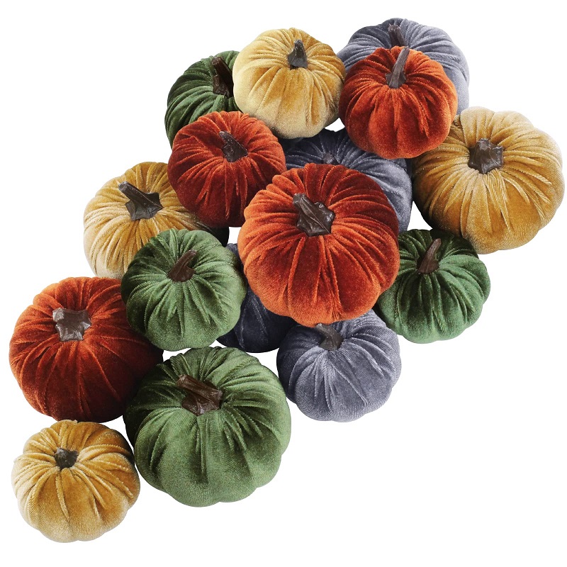 Winlyns Assorted Small Faux Velvet Pumpkins